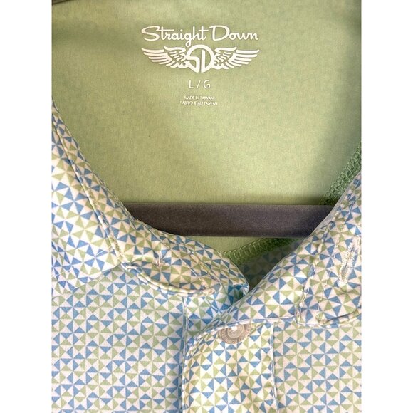 Straight Down Mens Size Large White Blue Green Short Sleeve Golf Polo North Ranc - Picture 3 of 9